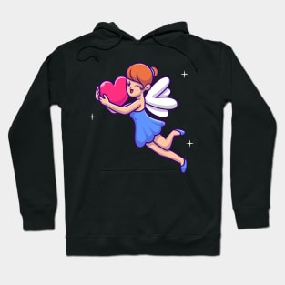 Cute Fairy Flying With Love Heart Cartoon Hoodie